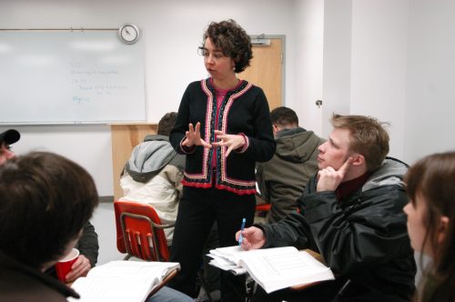Susan Shadle teaches students in classroom