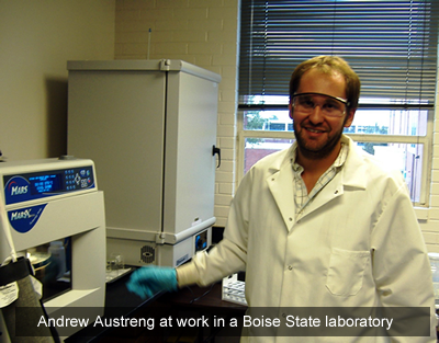 Andrew Austreng at work in a Boise State lab