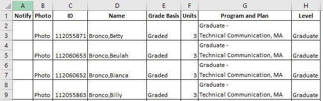 example of excel output