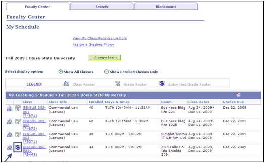 Screen Shot of Student Center My Schedule