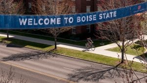 Banner stating Welcome to Boise State over University Drive
