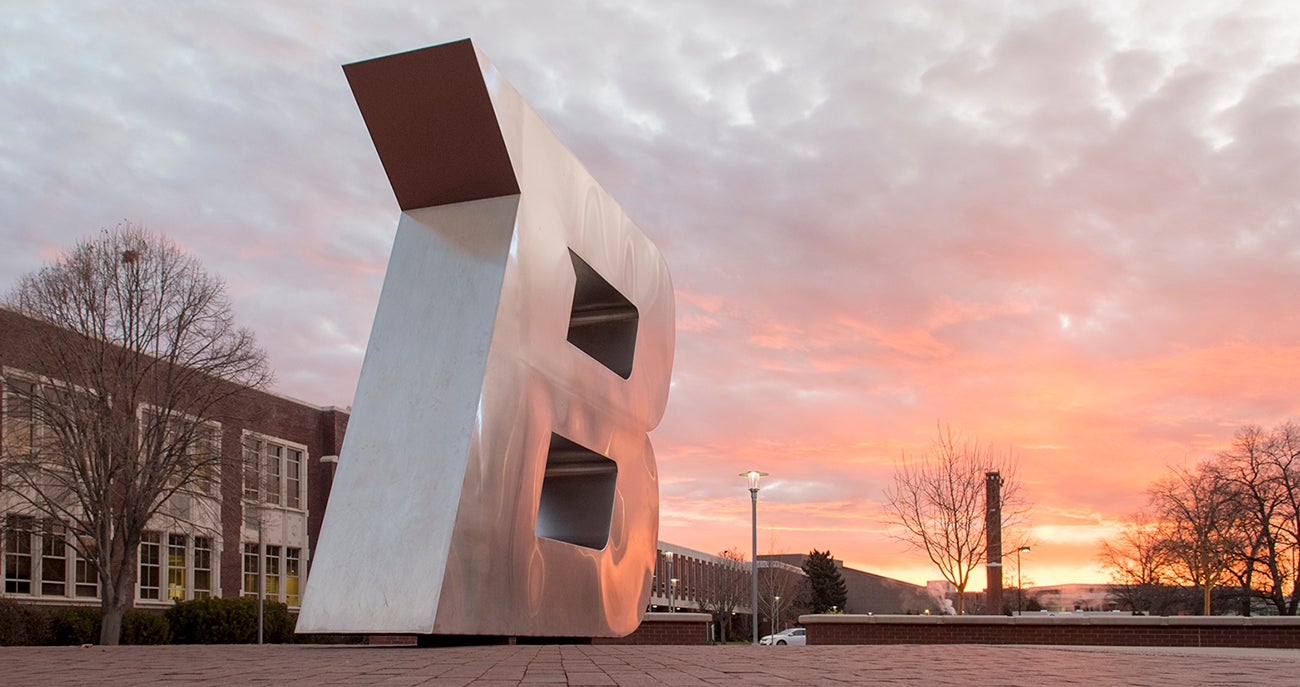 BOISE STATE B SCULPTURE AT SUNSET