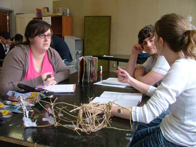 students discussing in class