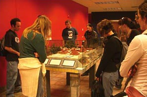 students looking at exhibit