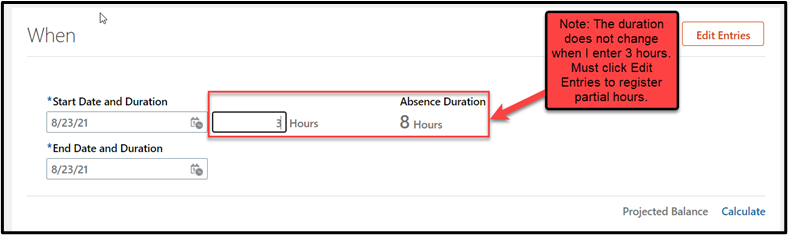 The hours field is the text box after the date field in Start date and duration