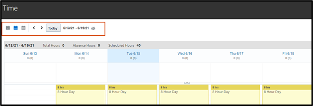 The calendar tool bar is located at the top of the calendar field