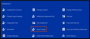 Data Change is the eleventh button in the employment section