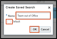The default checkbox is located in the create saved search popup