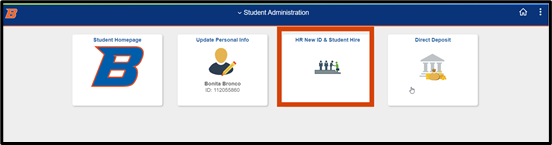 The HR new ID & Student Hire tile if the third button on the page