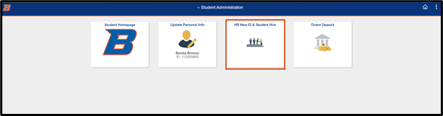 The HR New ID & Student hire tile is the third link on the page