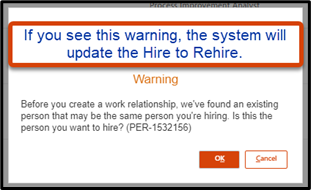 Select ok to update the system to rehire