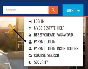 Parent login screenshot