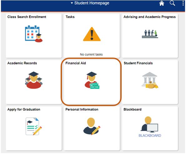 Financial Aid tab on the student homepage