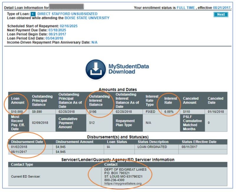 Loan servicer example from the National Student Loan Data System