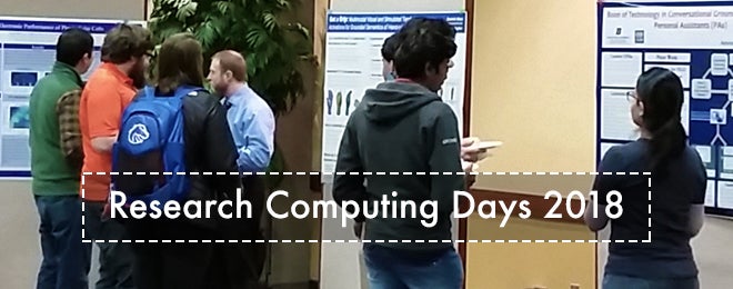 text title "research computing days 2018" over a photo of students at a poster session