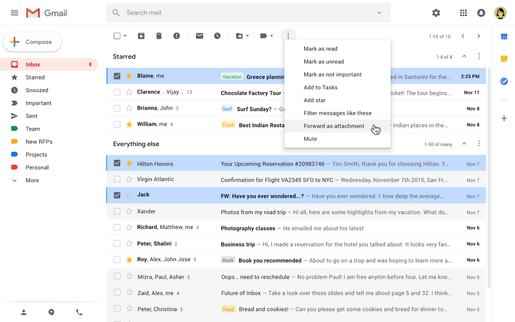 Forward emails as attachments in Gmail