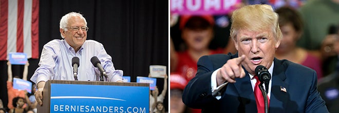 Photos of Bernie Sanders and Donald Trump