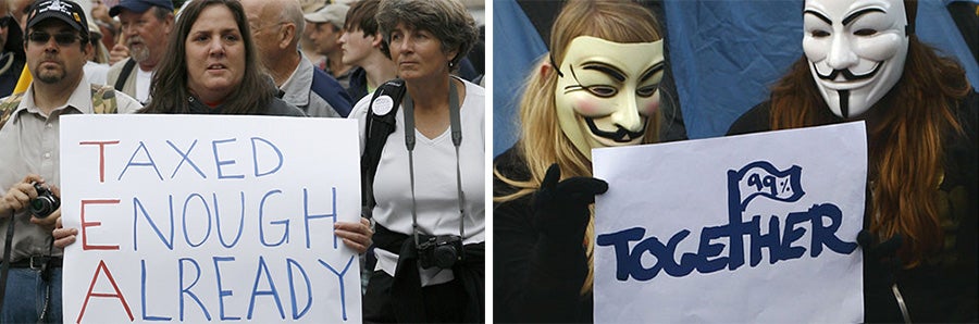 photos of Tea party and Occupy Wall Street protests