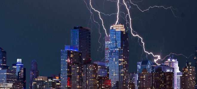 New York Building with Lightning Strike