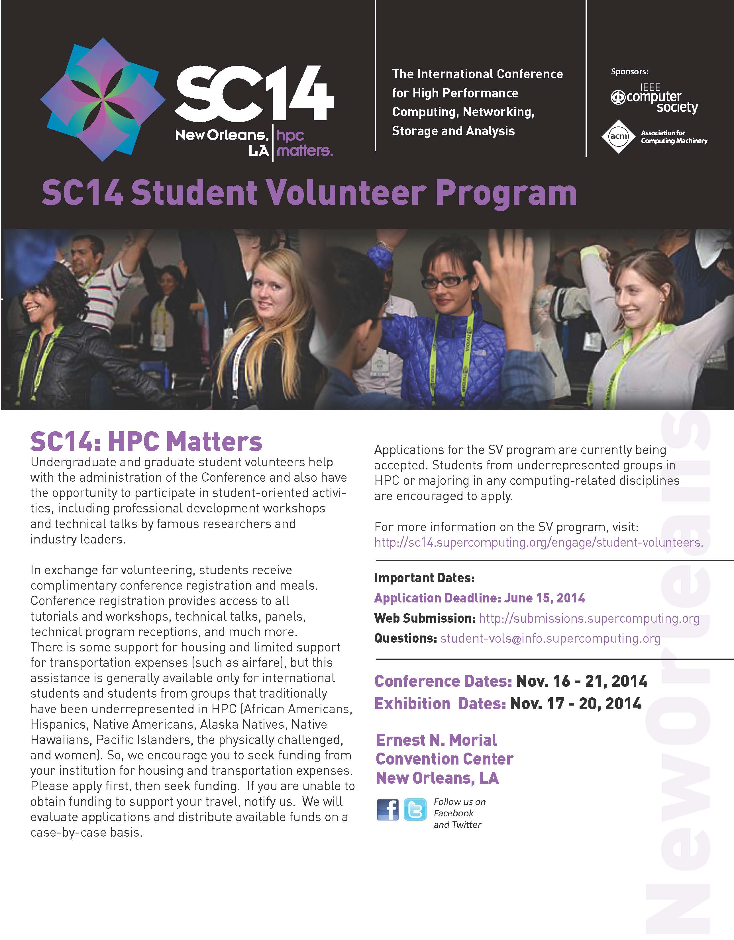 Flyer image for SC14 student volunteer program in New Orleans 