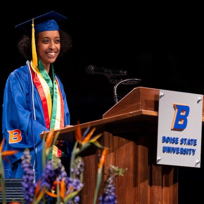 Nardos Ashenafi speaks at commencement