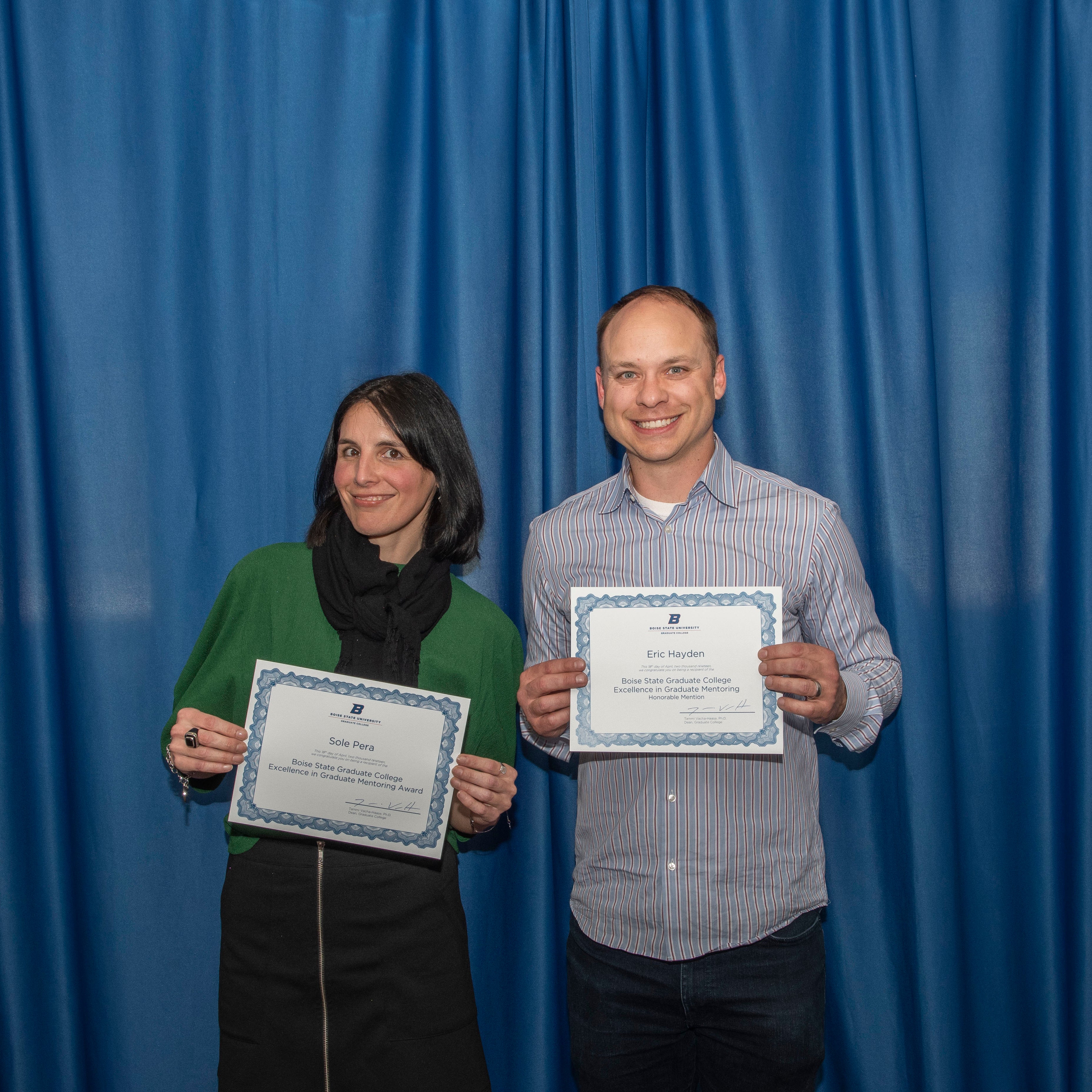 Graduate College Awards Ceremony, two graduate faculty award winners pictured