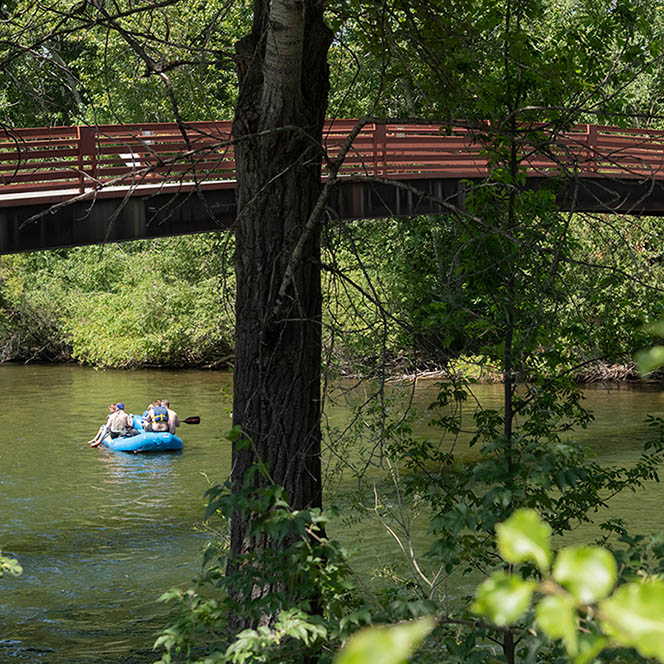 Students rafting down Boise River