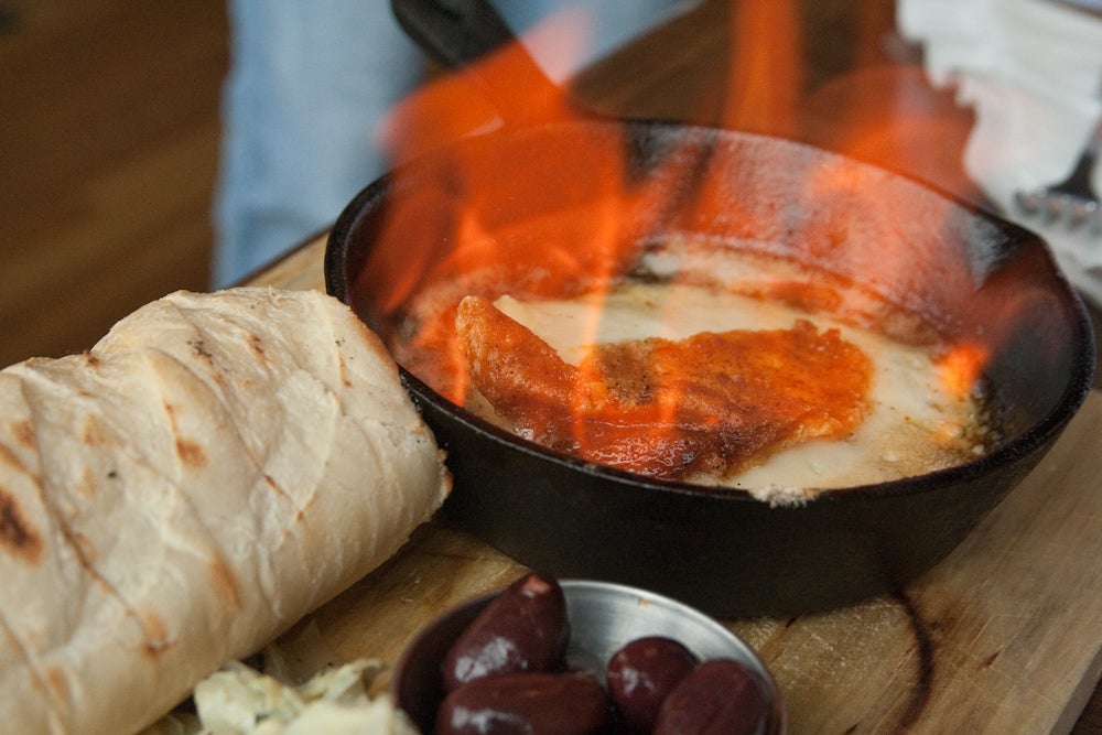 Saganaki flaming cheese 