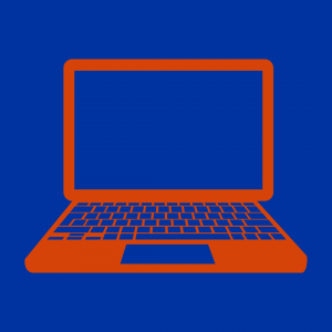 orange outline of laptop on blue background